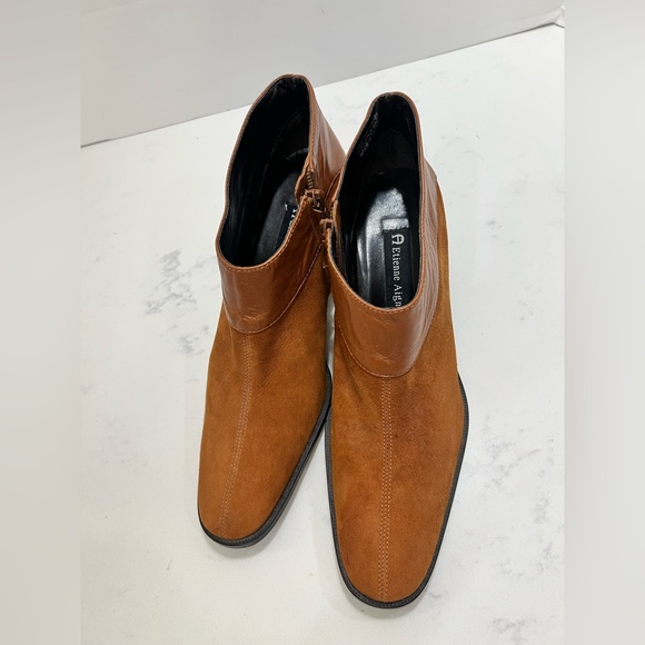Etienne Aigner Cognac Suede & Leather Ankle Booties - Picture 6 of 10